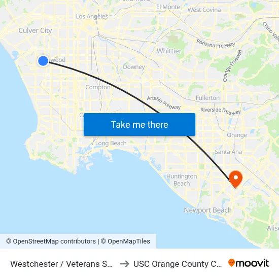 Westchester / Veterans Station to USC Orange County Center map