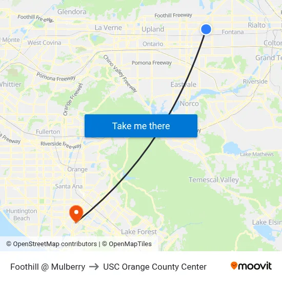 Foothill @ Mulberry to USC Orange County Center map