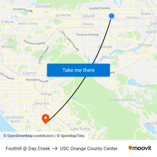 Foothill @ Day Creek to USC Orange County Center map