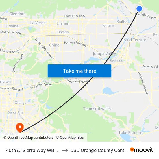 40th @ Sierra Way WB FS to USC Orange County Center map