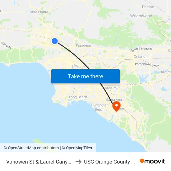 Vanowen St & Laurel Canyon Blvd to USC Orange County Center map