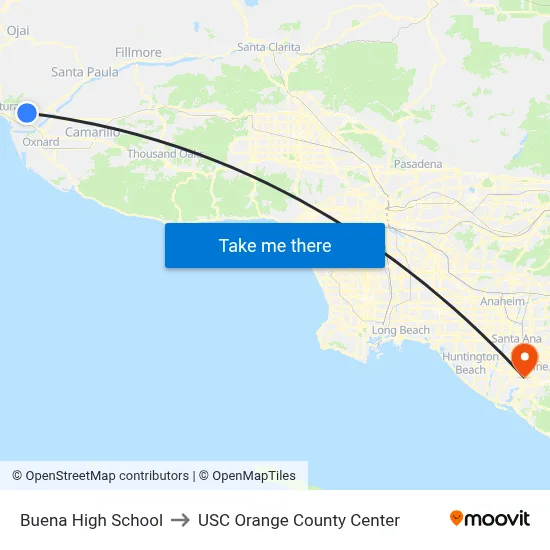 Buena High School to USC Orange County Center map
