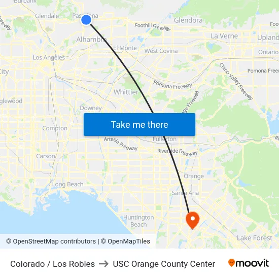 Colorado / Los Robles to USC Orange County Center map