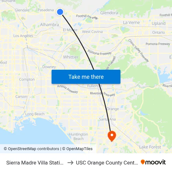 Sierra Madre Villa Station to USC Orange County Center map