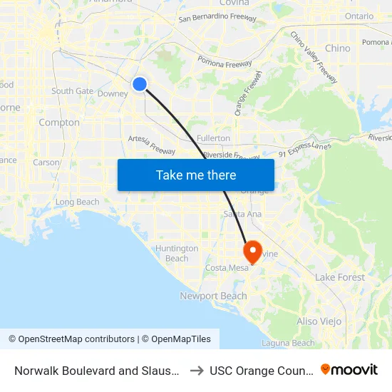 Norwalk Boulevard and Slauson Avenue- N/ to USC Orange County Center map