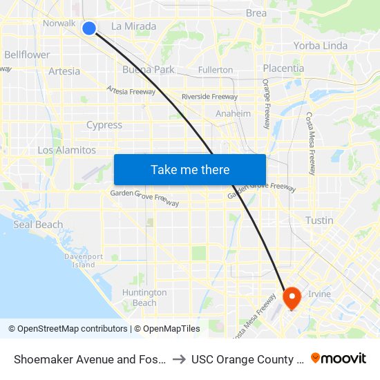 Shoemaker Avenue and Foster Road to USC Orange County Center map