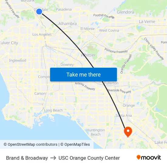 Brand & Broadway to USC Orange County Center map
