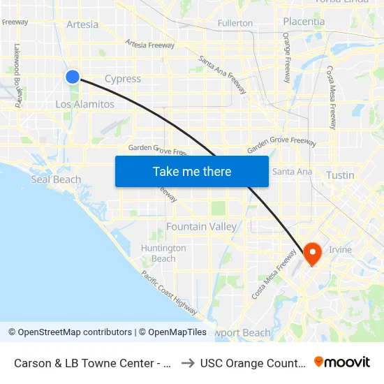 Carson & LB Towne Center - Walmart SE to USC Orange County Center map