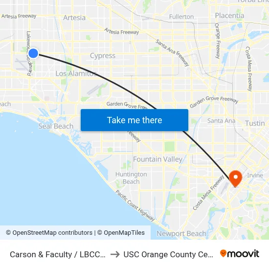 Carson & Faculty / LBCC NE to USC Orange County Center map