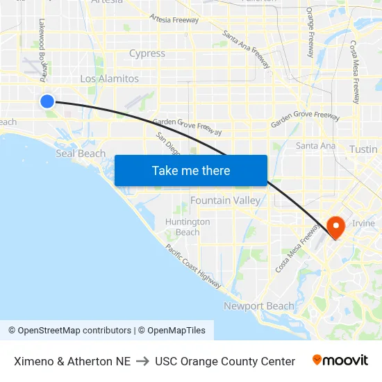 Ximeno & Atherton NE to USC Orange County Center map