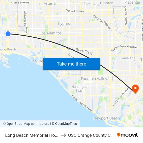 Long Beach Memorial Hospital to USC Orange County Center map