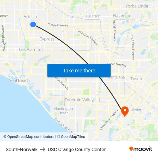 South-Norwalk to USC Orange County Center map