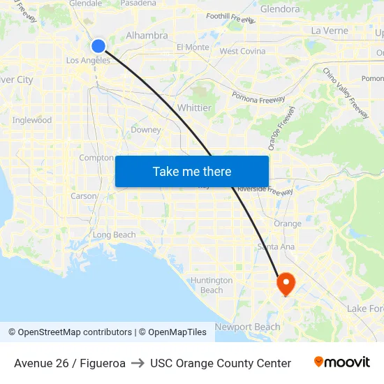 Avenue 26 / Figueroa to USC Orange County Center map