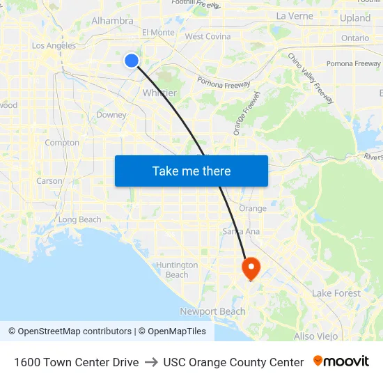 1600 Town Center Drive to USC Orange County Center map