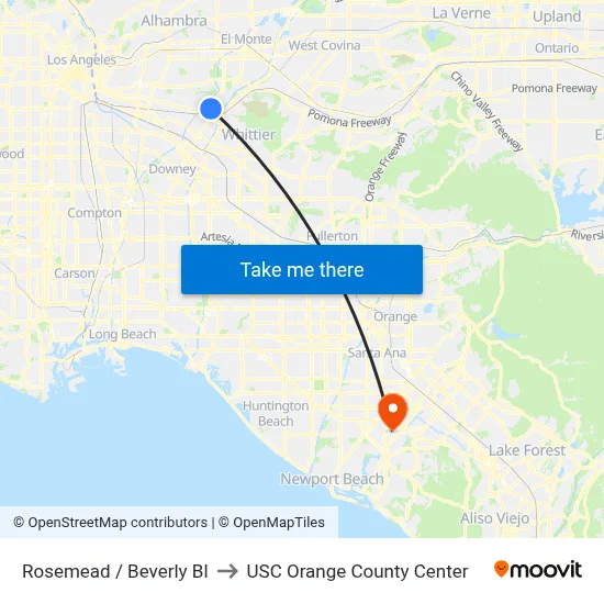 Rosemead / Beverly Bl to USC Orange County Center map
