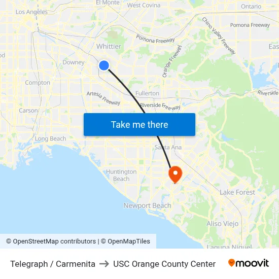 Telegraph / Carmenita to USC Orange County Center map