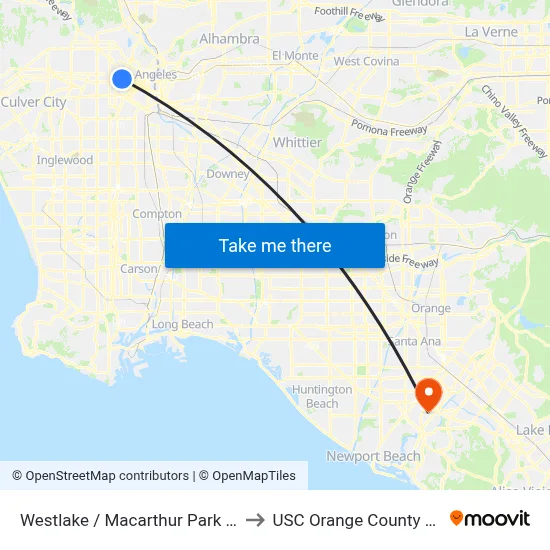 Westlake / Macarthur Park Station to USC Orange County Center map