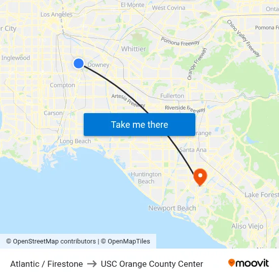 Atlantic / Firestone to USC Orange County Center map