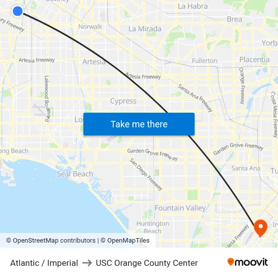 Atlantic / Imperial to USC Orange County Center map