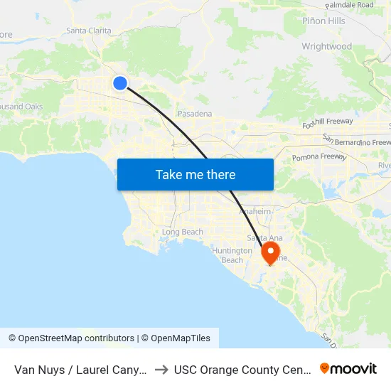 Van Nuys / Laurel Canyon to USC Orange County Center map