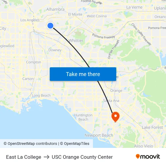 East La College to USC Orange County Center map