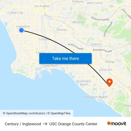 Century / Inglewood to USC Orange County Center map