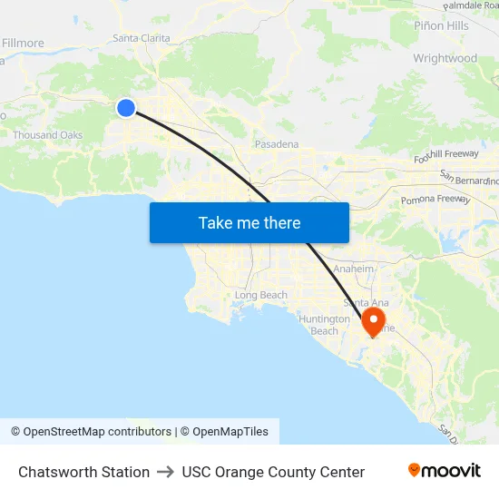 Chatsworth Station to USC Orange County Center map