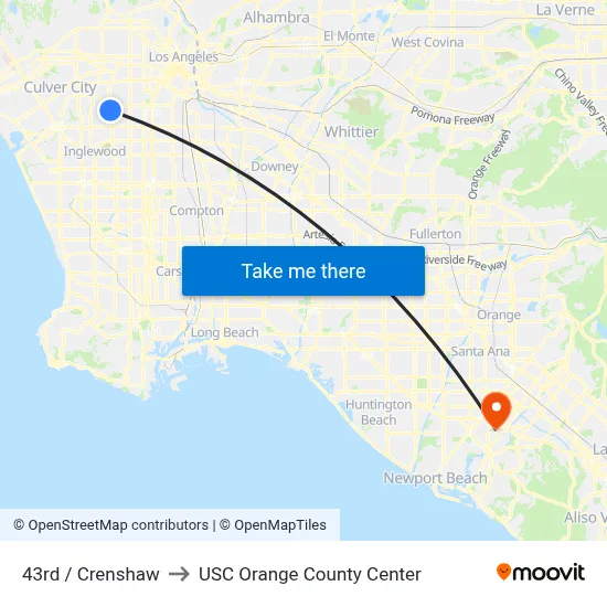 43rd / Crenshaw to USC Orange County Center map