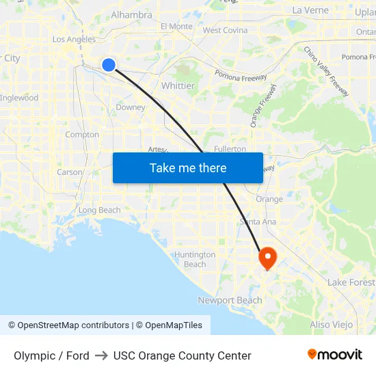 Olympic / Ford to USC Orange County Center map
