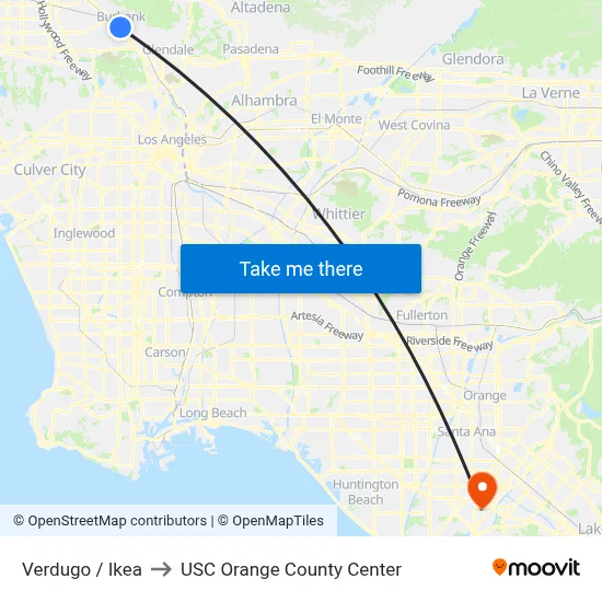 Verdugo / Ikea to USC Orange County Center map