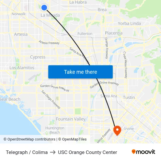 Telegraph / Colima to USC Orange County Center map