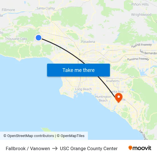 Fallbrook / Vanowen to USC Orange County Center map