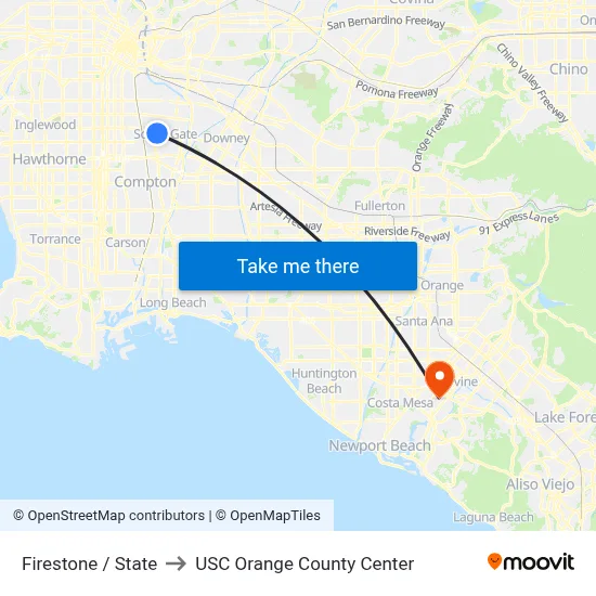 Firestone / State to USC Orange County Center map