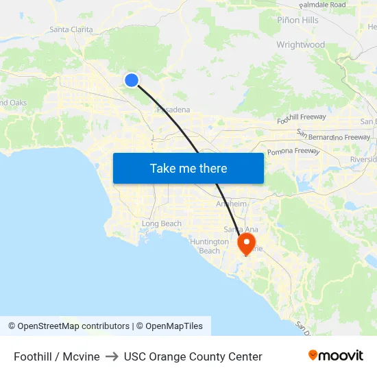Foothill / Mcvine to USC Orange County Center map