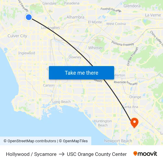 Hollywood / Sycamore to USC Orange County Center map