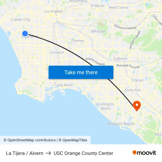 La Tijera / Alvern to USC Orange County Center map