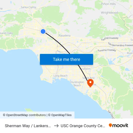 Sherman Way / Lankershim to USC Orange County Center map