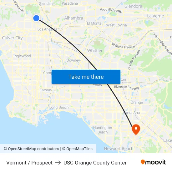 Vermont / Prospect to USC Orange County Center map