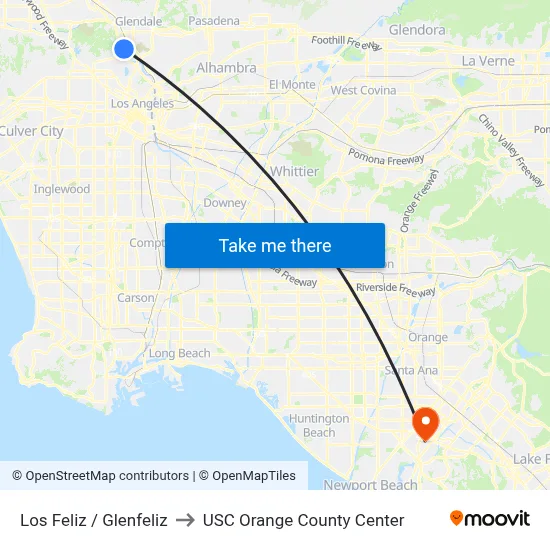 Los Feliz / Glenfeliz to USC Orange County Center map