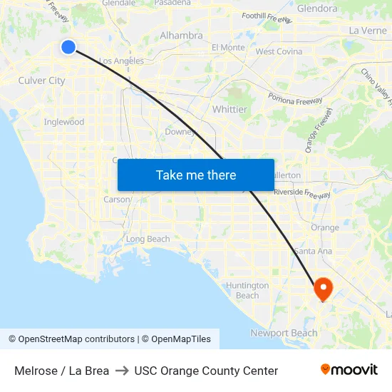 Melrose / La Brea to USC Orange County Center map
