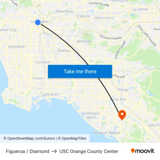 Figueroa / Diamond to USC Orange County Center map