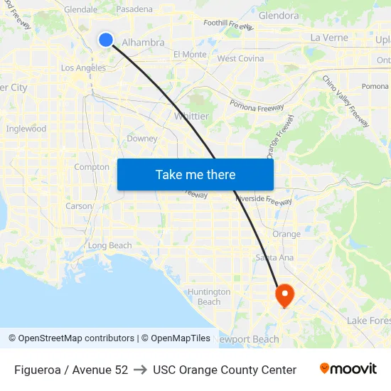 Figueroa / Avenue 52 to USC Orange County Center map