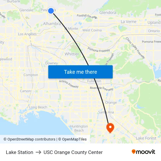 Lake Station to USC Orange County Center map