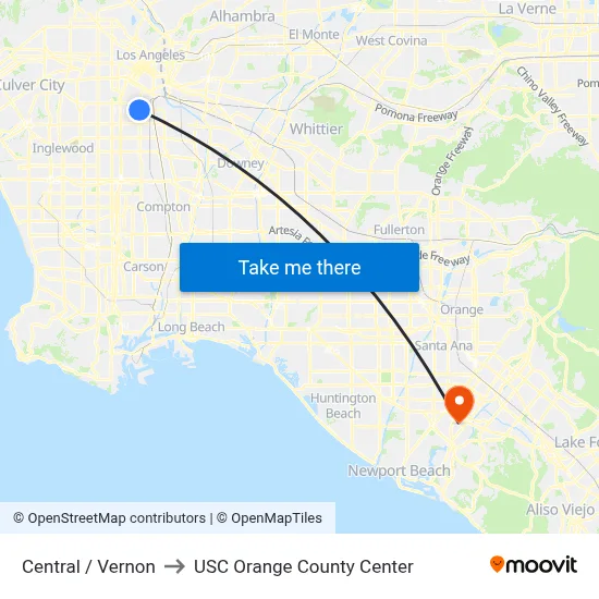 Central / Vernon to USC Orange County Center map