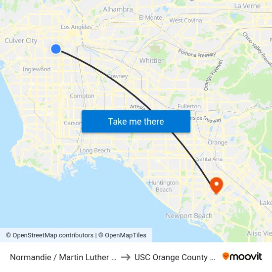 Normandie / Martin Luther King Jr to USC Orange County Center map