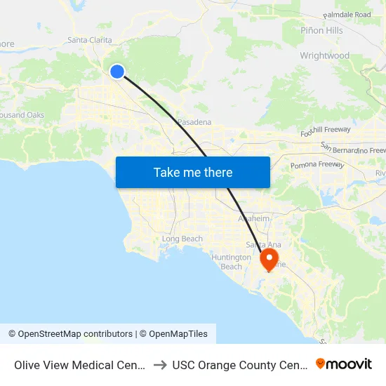 Olive View Medical Center to USC Orange County Center map