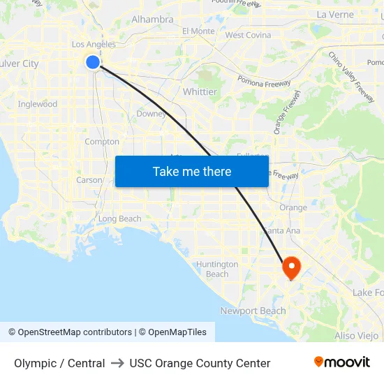 Olympic / Central to USC Orange County Center map
