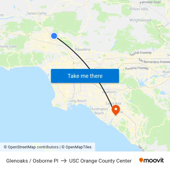 Glenoaks / Osborne Pl to USC Orange County Center map