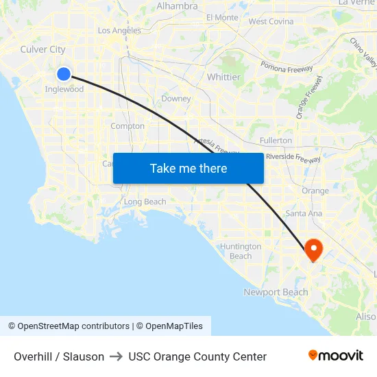 Overhill / Slauson to USC Orange County Center map