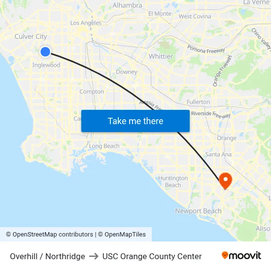 Overhill / Northridge to USC Orange County Center map